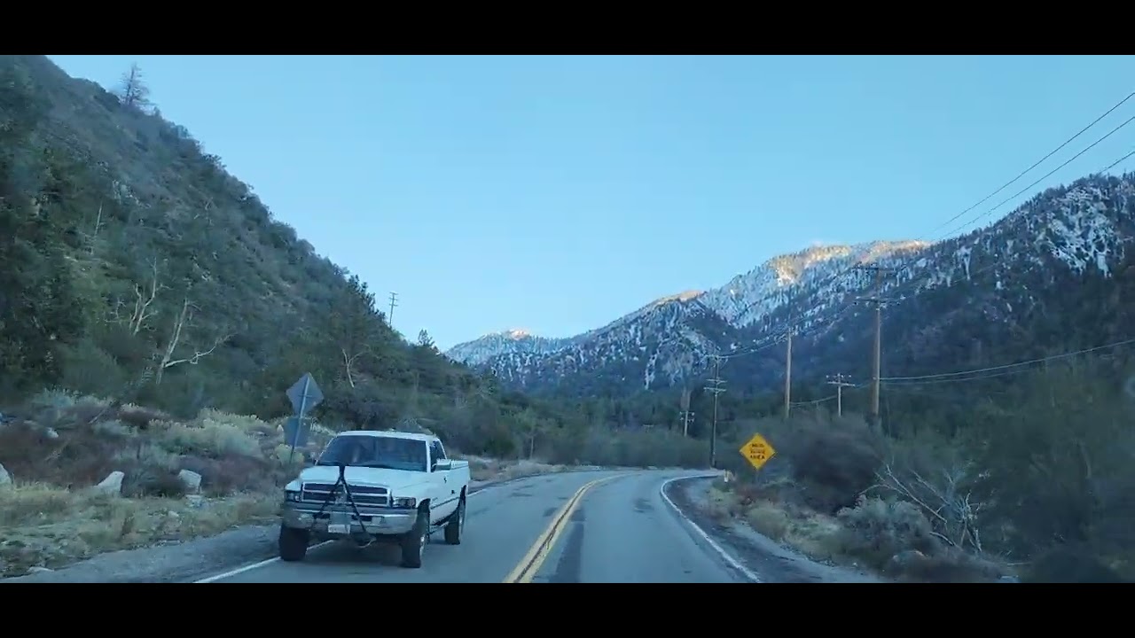 Hwy 38 drive from Mentone to Forest Falls. Snow on the mtn.