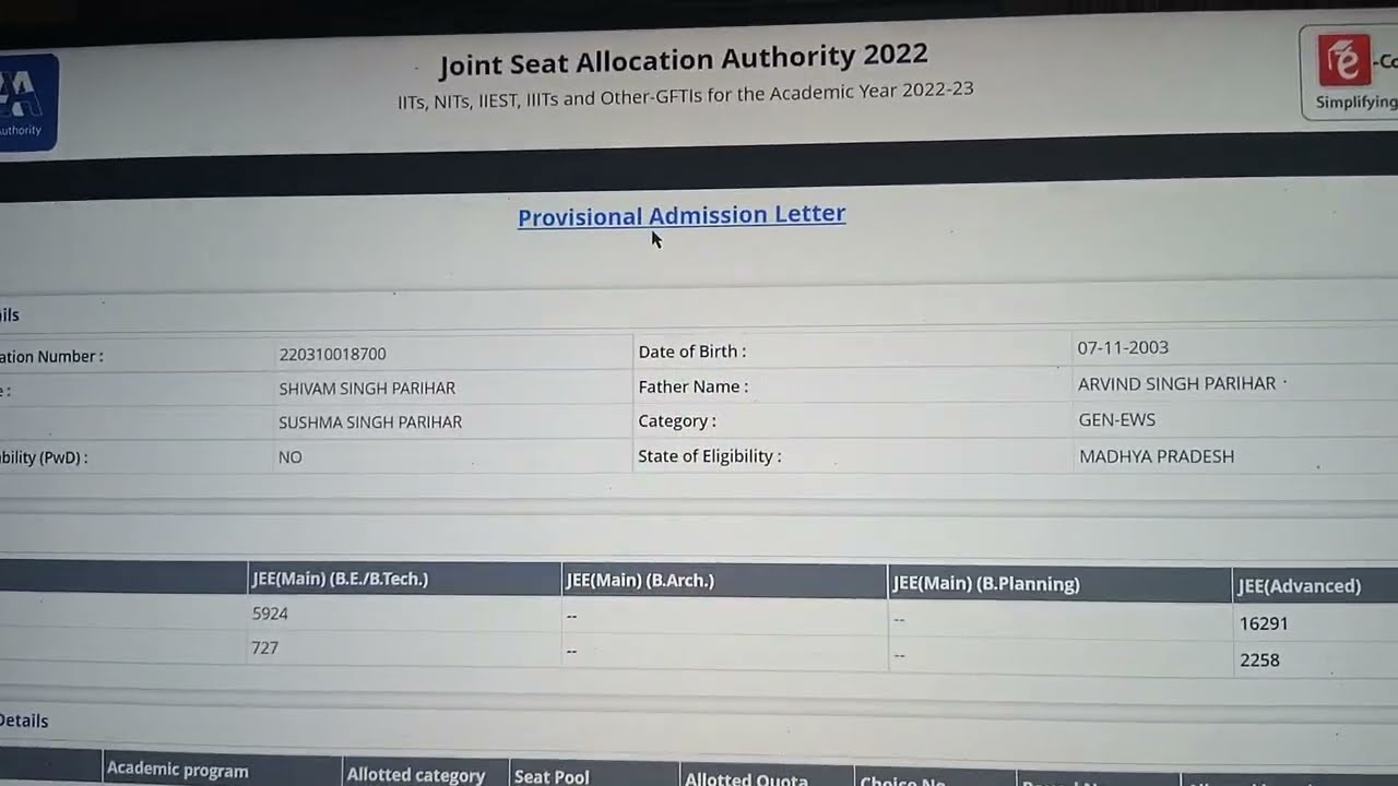 Provisional Admission Letter from NIT IIIT GFTI | Admission to NIT+ System | #csab2022 #josaa2022