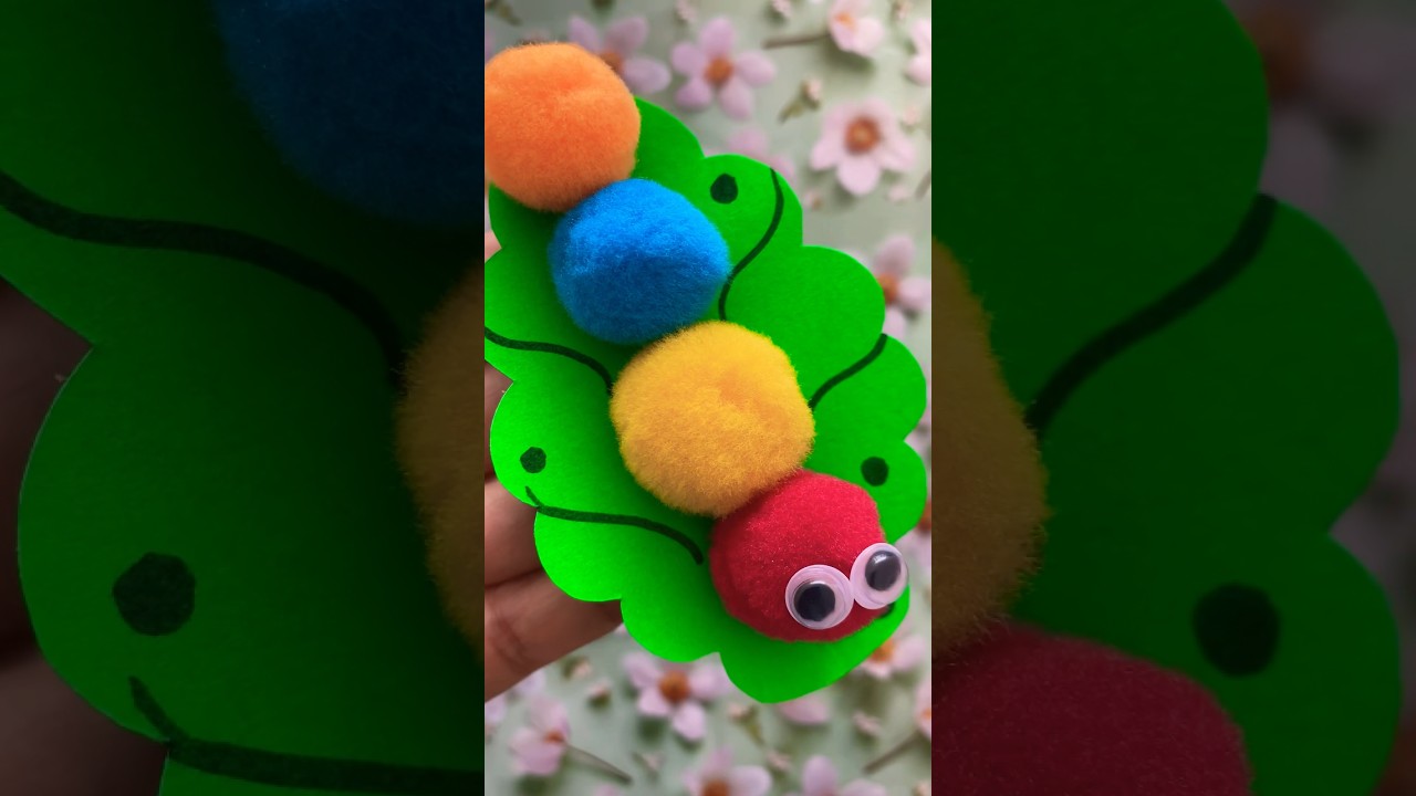 Pom Pom Caterpillar Craft 🐛 #crazycraft #craft #caterpillar #pompomcaterpillar #pompom