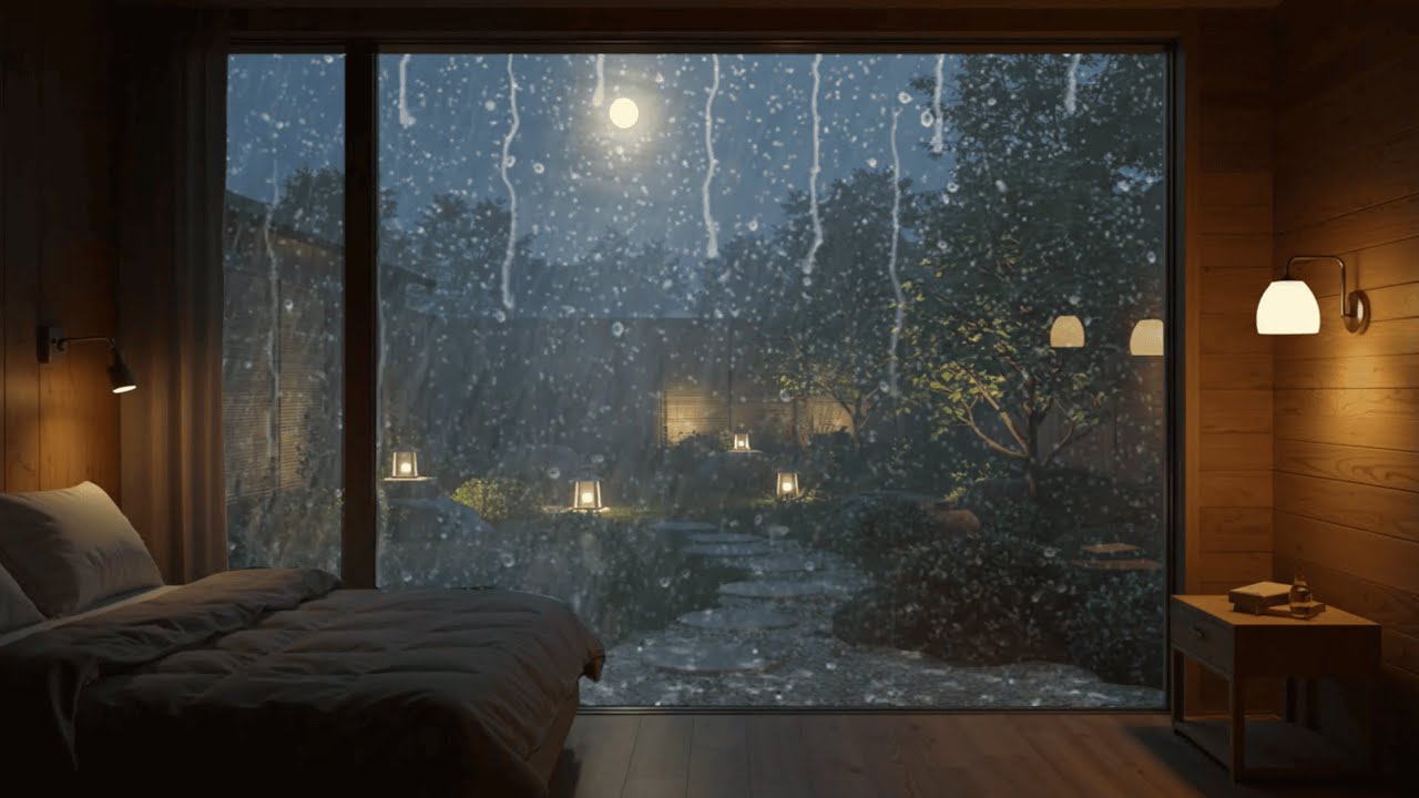 Moonlit Rainstorm in a Modern Cabin 🌙🌧️ | Calming Nature Sounds for Relaxation & Study