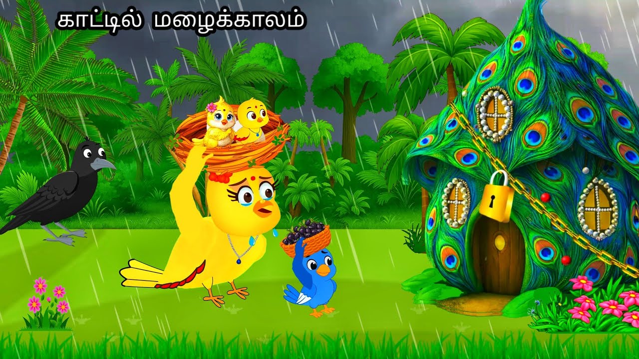 காட்டில் மழைக்காலம்  JUNGLE STORY/MORAL STORY IN TAMIL / VILLAGE BIRDS CARTOON