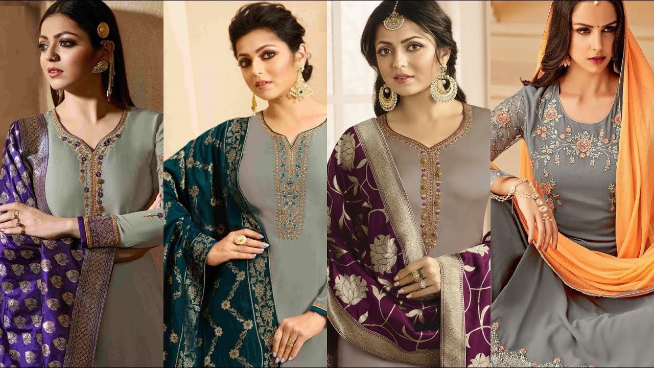 Grey Colour Combination For Kurtis/Suits||Punjabi Suit Gray Colour Contrast and Designing