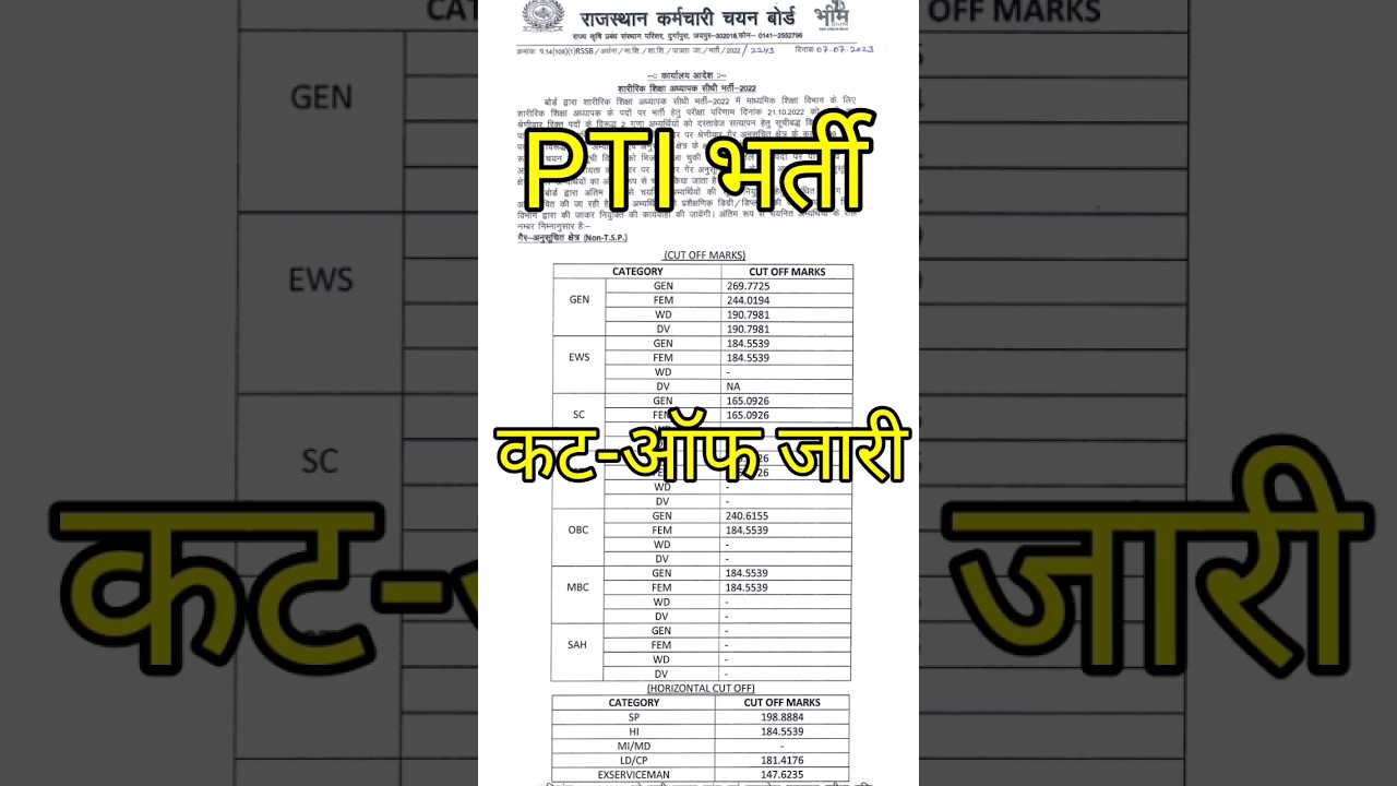 pti cut off 2022 / pti result 2023 / #rsmssb / #pticutoff / pti latest update / #shorts
