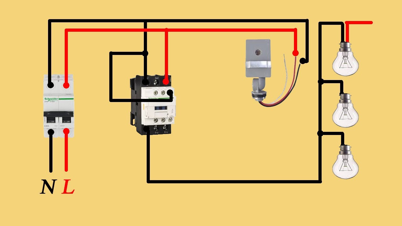 photocell sensor connection with a contactor