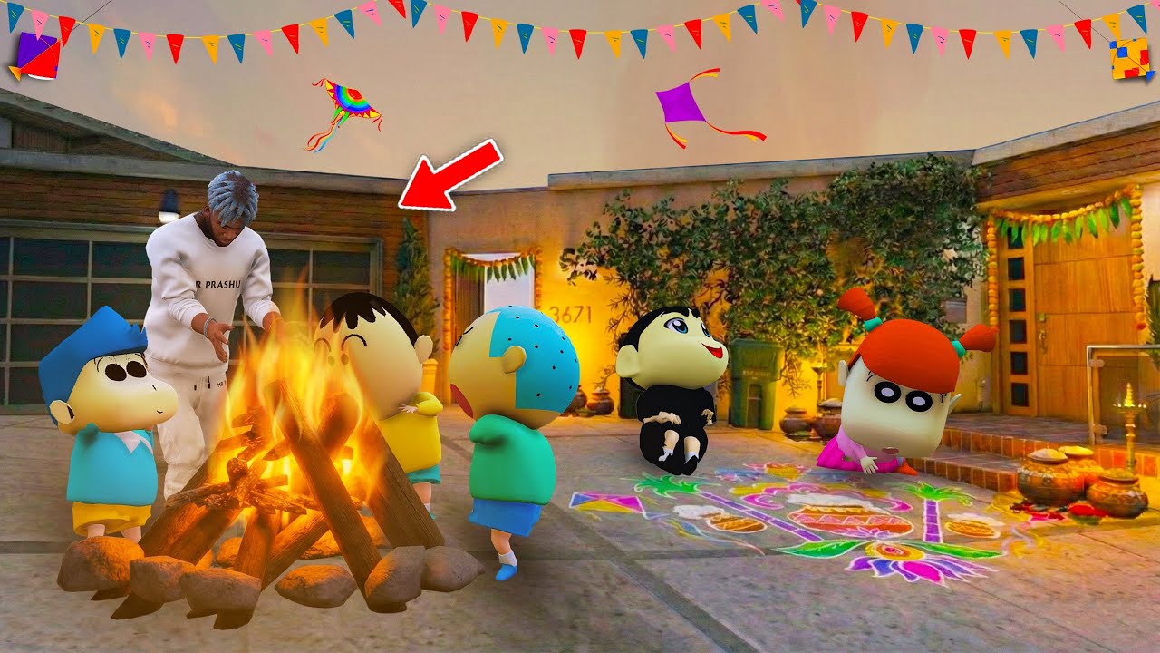 GTA V: Franklin & Shinchan Celebrate Bogi Festival GTA 5 Telugu #mrprashu #prashugamer #shinchan