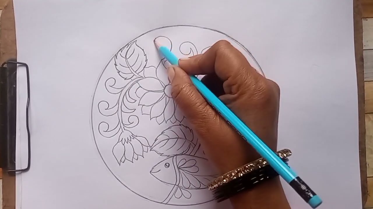 सूरजमुखी और मछली का आलेखन| Sunflower alekhan in circle|Surajmukhi ke phool ka chitra| 