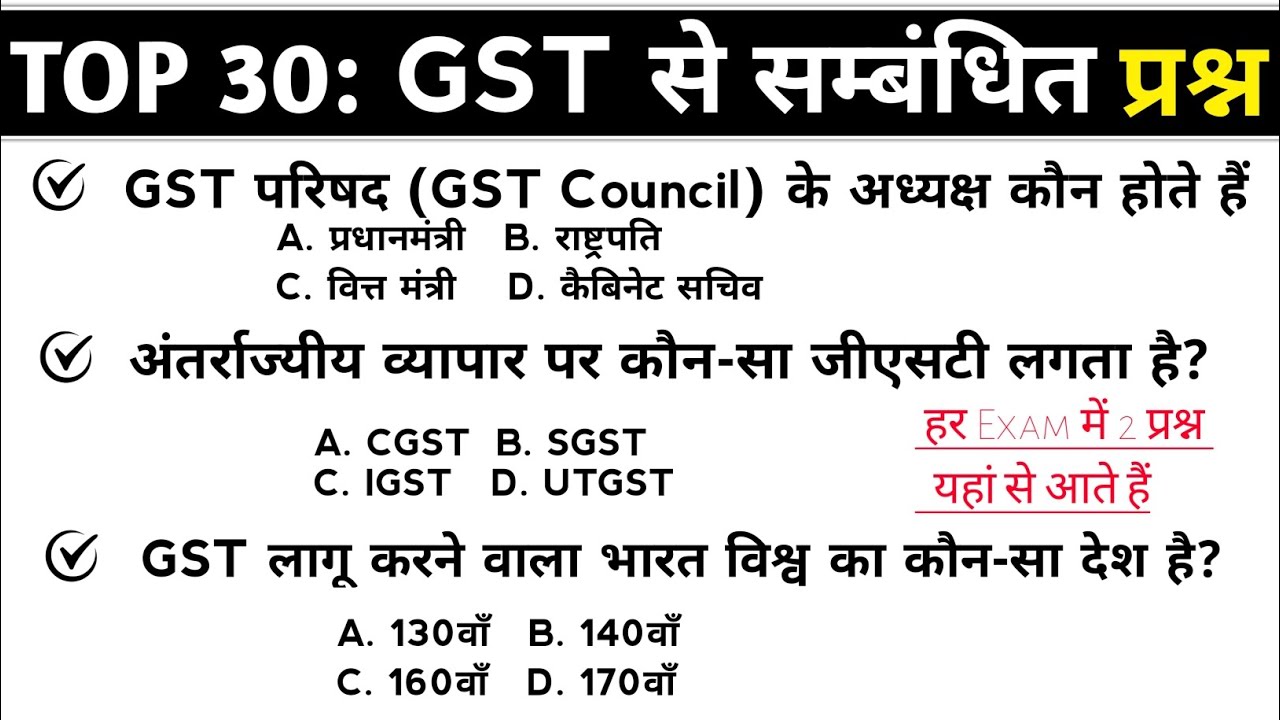 TOP 30: GST GK QUESTIONS | GST most important gk questions For SSC MTS/GD/police/home guard 2026