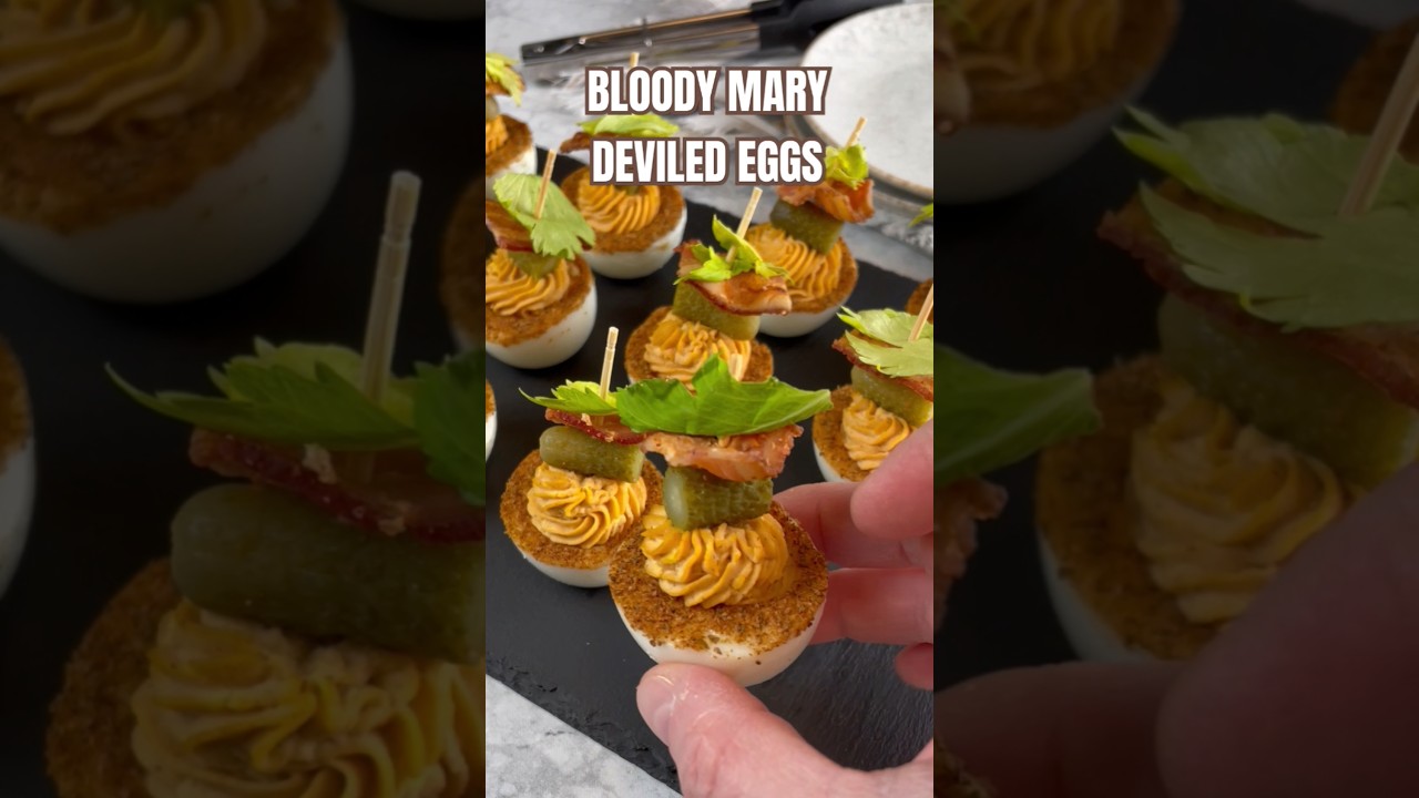 Bloody Mary Deviled Eggs | Day 9 Super Bowl Appetizers #appetizers #superbowl