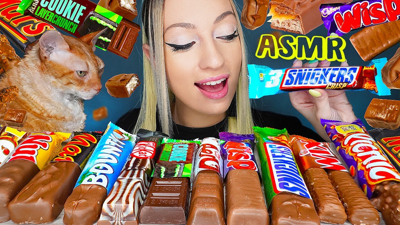 ASMR EATING CHOCOLATE CANDY BARS, SWEET DESSERT, 바 초콜릿 디저트 (SNICKERS, KITKAT, TWIX, MARS) MUKBANG 먹방