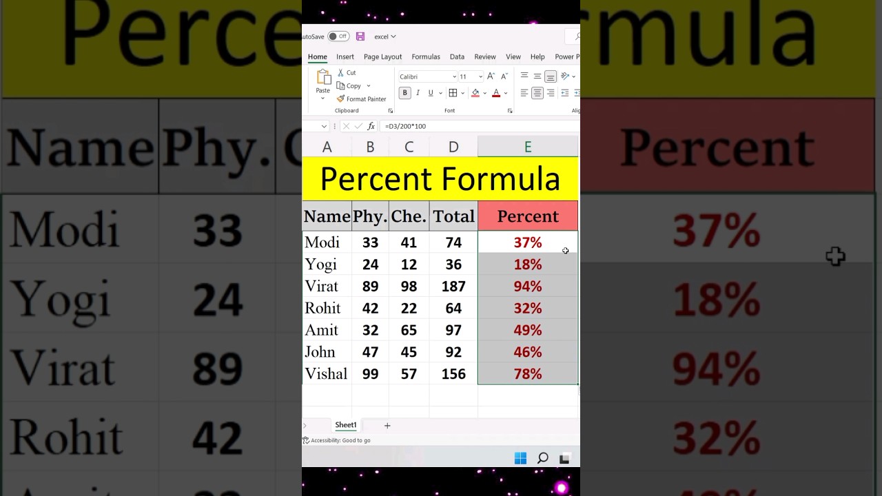 Percentage Formula in Excel ❓️ How to Calculate Percentage in Excel #shorts #computer #excel
