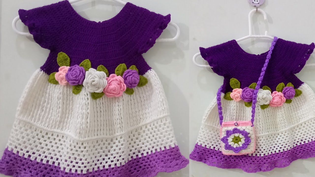 Crochet frock with flowers crochet dress trendy latest and beautiful easy tutorial girls frock