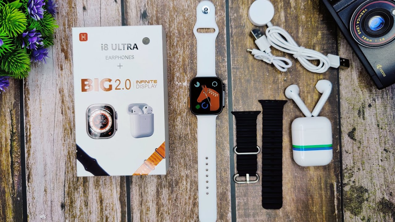 Watch Ultra + Earphone + 2 Pair Straps Combo Pack🔥 i8 ULTRA Big 2.0 iNch Infinity Display Smartwatch