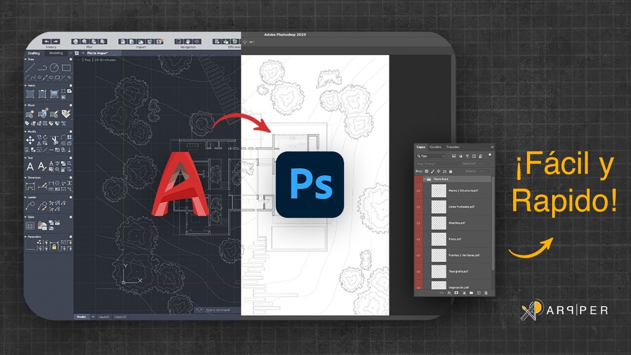 Cómo EXPORTAR tus planos de AUTOCAD a PHOTOSHOP sin perder calidad | Photoshop para Arquitectos