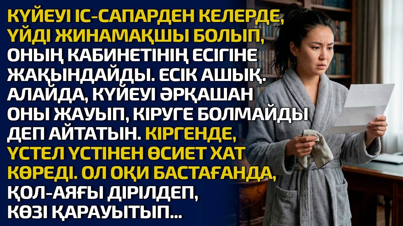 КҮЙЕУІ ІС-САПАРДЕН КЕЛЕРДЕ ҮЙДІ ЖИНАМАҚШЫ БОЛЫП ОНЫҢ КАБИНЕТІНІҢ ЕСІГІНЕ ЖАҚЫНДАЙДЫ. ЕСІК АШЫҚ.