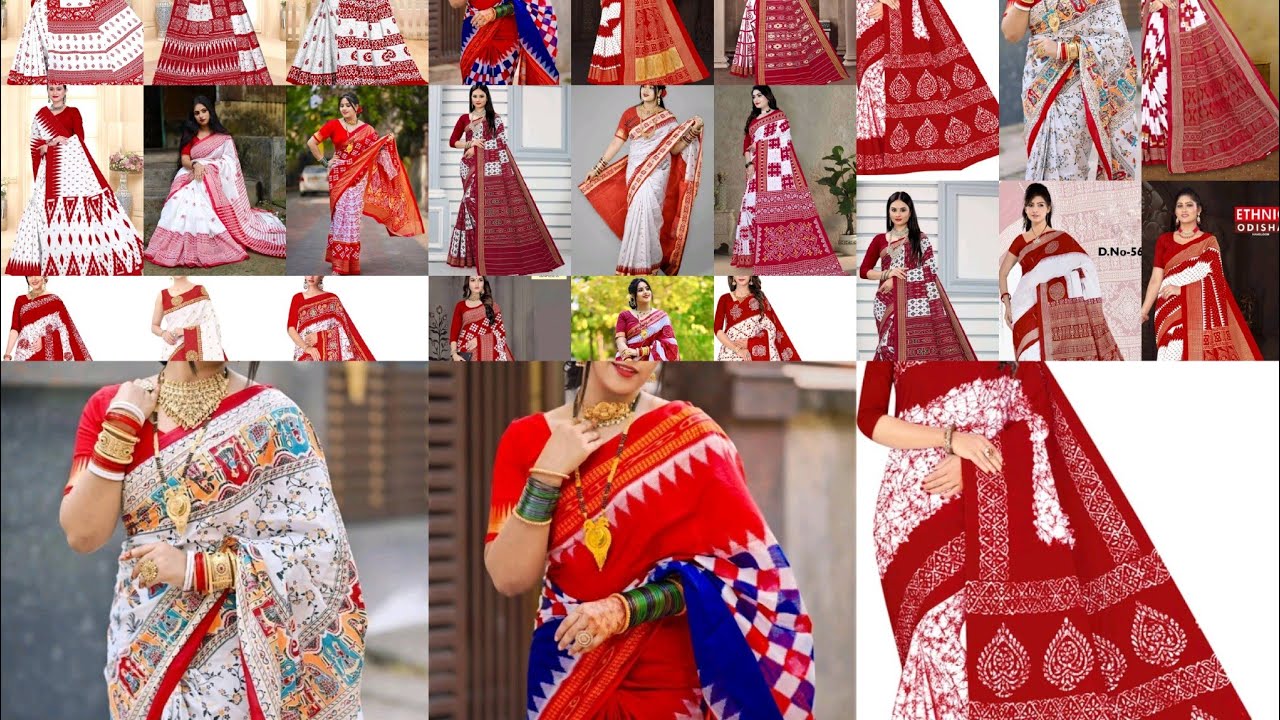 30+ ମାଣବସା ଗୁରୁବାର ଲକ୍ଷ୍ମୀ ପୂଜା special white red cotton sarees 🥻 White red cotton sarees for Puja 🙏