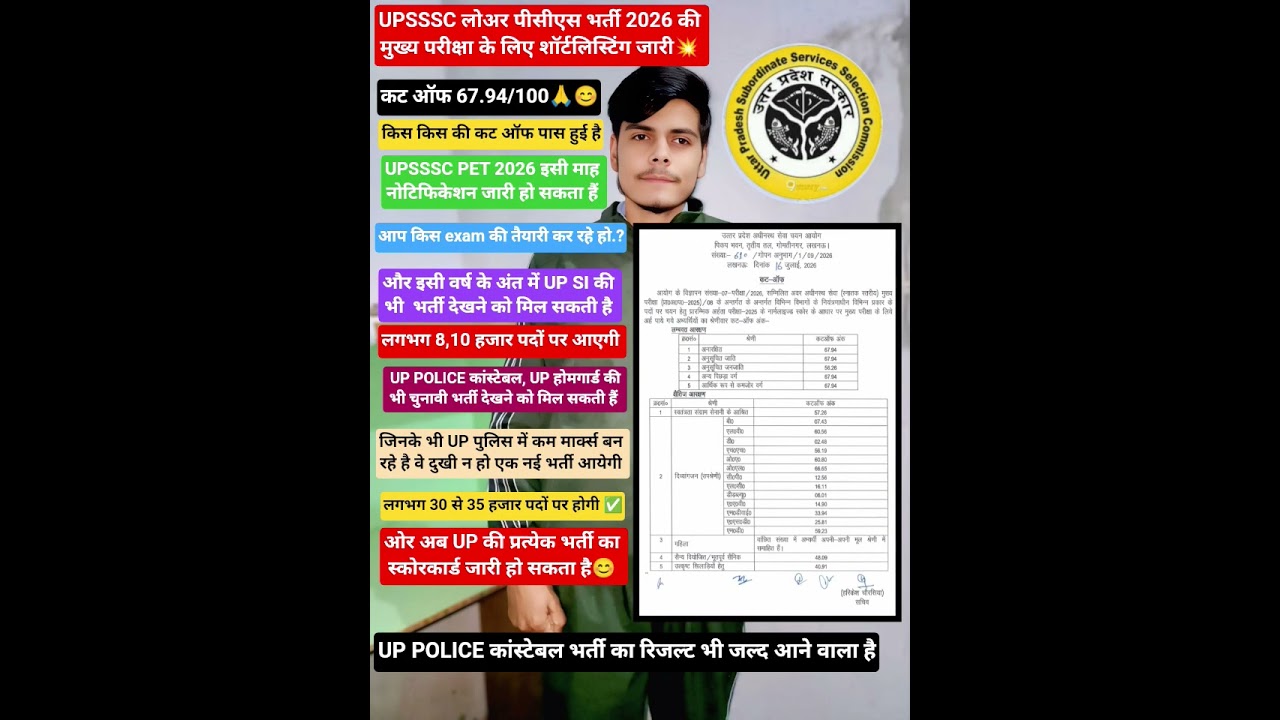 UPSSSC लोअर पीसीएस भर्ती 2026 की मुख्य परीक्षा के लिए शॉर्टलिस्टिंग जारी #upsssc #cutoff #rwa #study