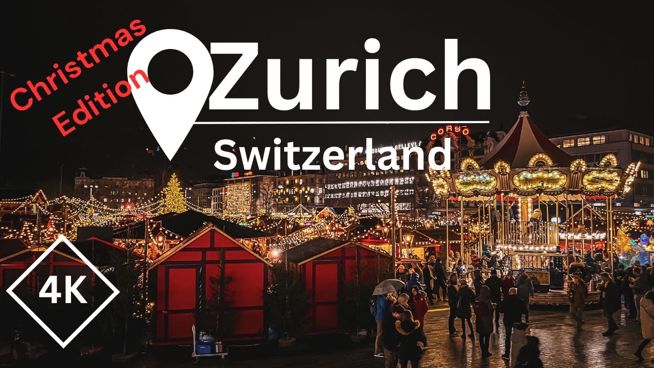 Christmas in Zurich, Switzerland - 4k winter walk through christmas market and Bahnhofsstrasse