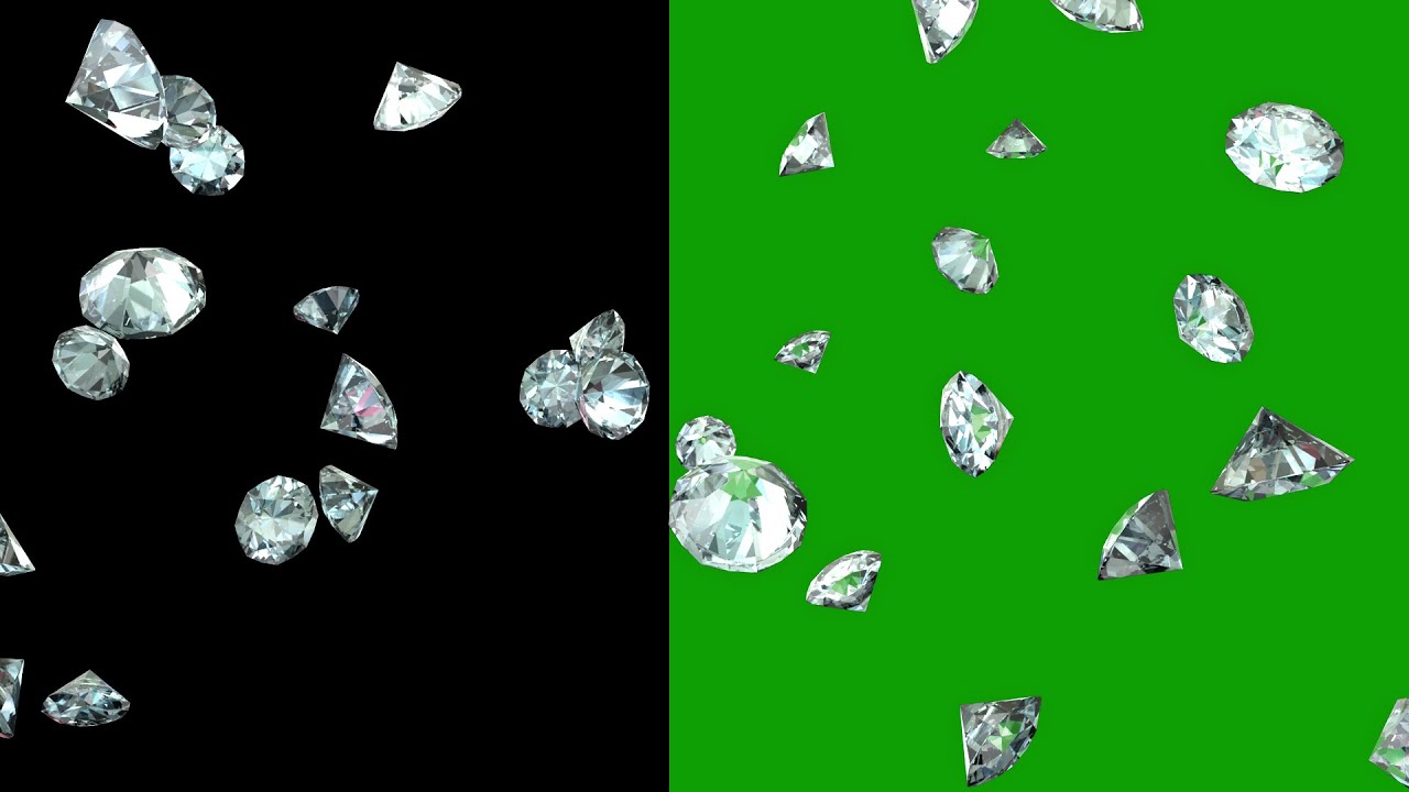 Realistic diamond falling green screen video