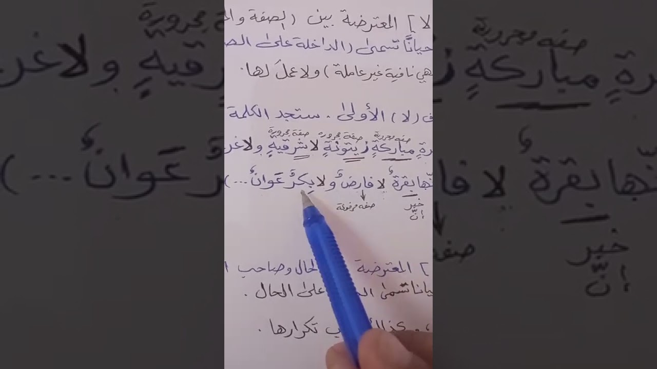 ( لا ) النافية غير العاملة. المعترضة بين الصفة والموصوف و بين الحال وصاحب الحال