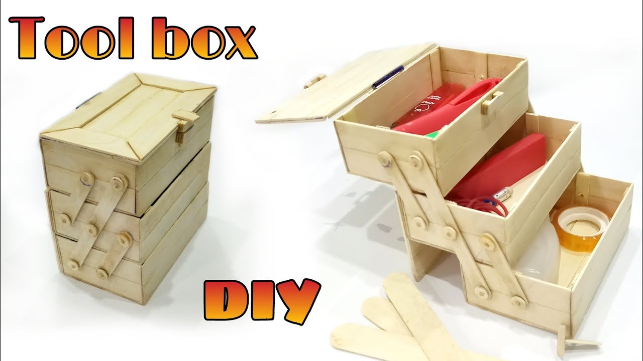 How to make a tool box using ice cream stick/homemade tool box