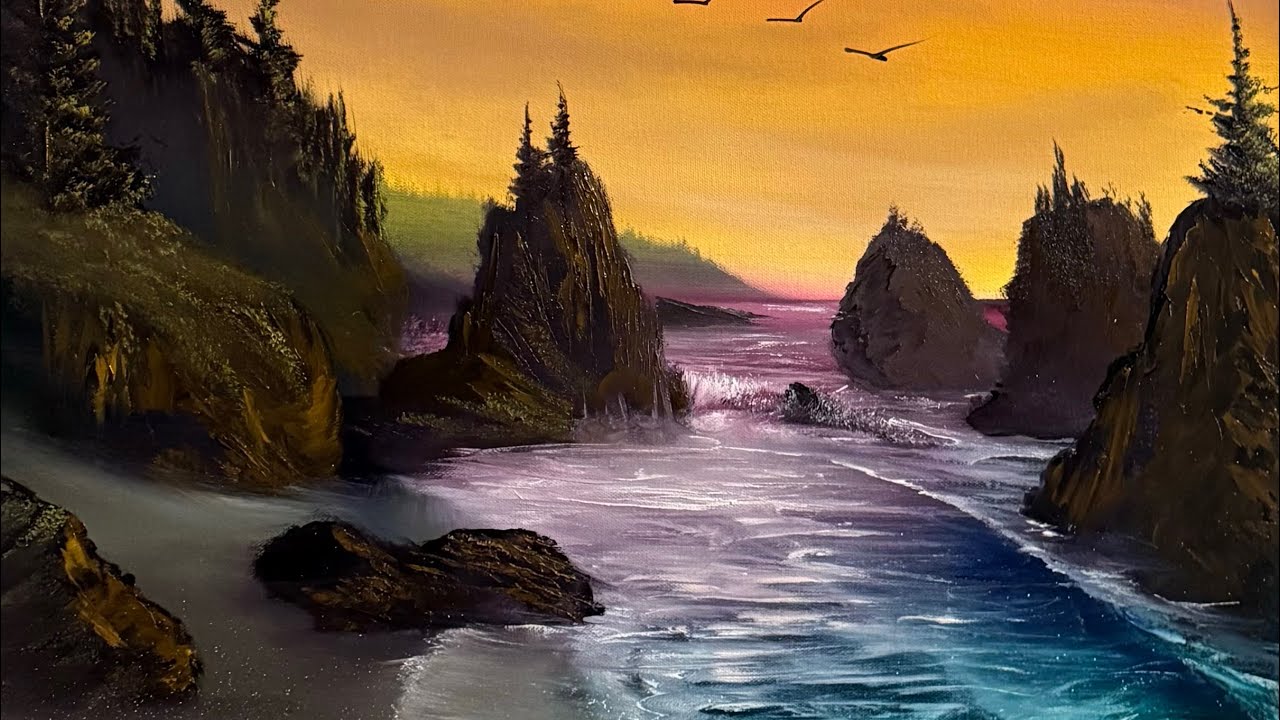 #2258 Oregon Coast Seascape #paintwithjosh #paintingtutorial #BobRoss #HowToPaint #artteacher