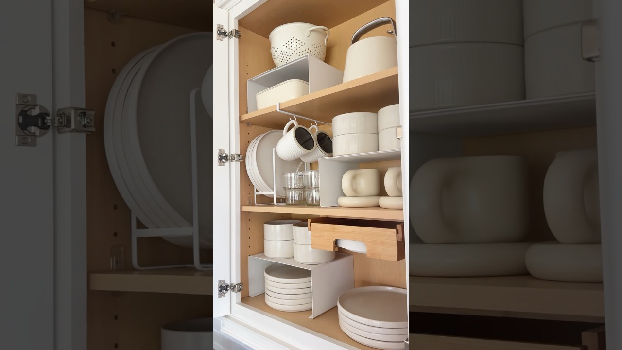 Kitchen cabinet organization ideas 🍽️🤍 Link in bio! #amazonfinds #organizedhome #organization