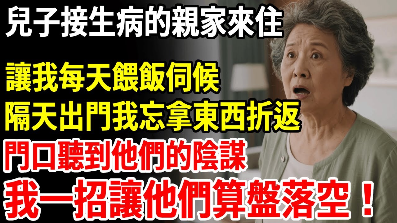 兒子接生病的親家來住，讓我每天餵飯到嘴邊伺候，隔天出門我忘拿東西折返，門口聽到他們的陰謀，我一招讓他們算盤落空#老人社 #長壽秘密#故事#養老