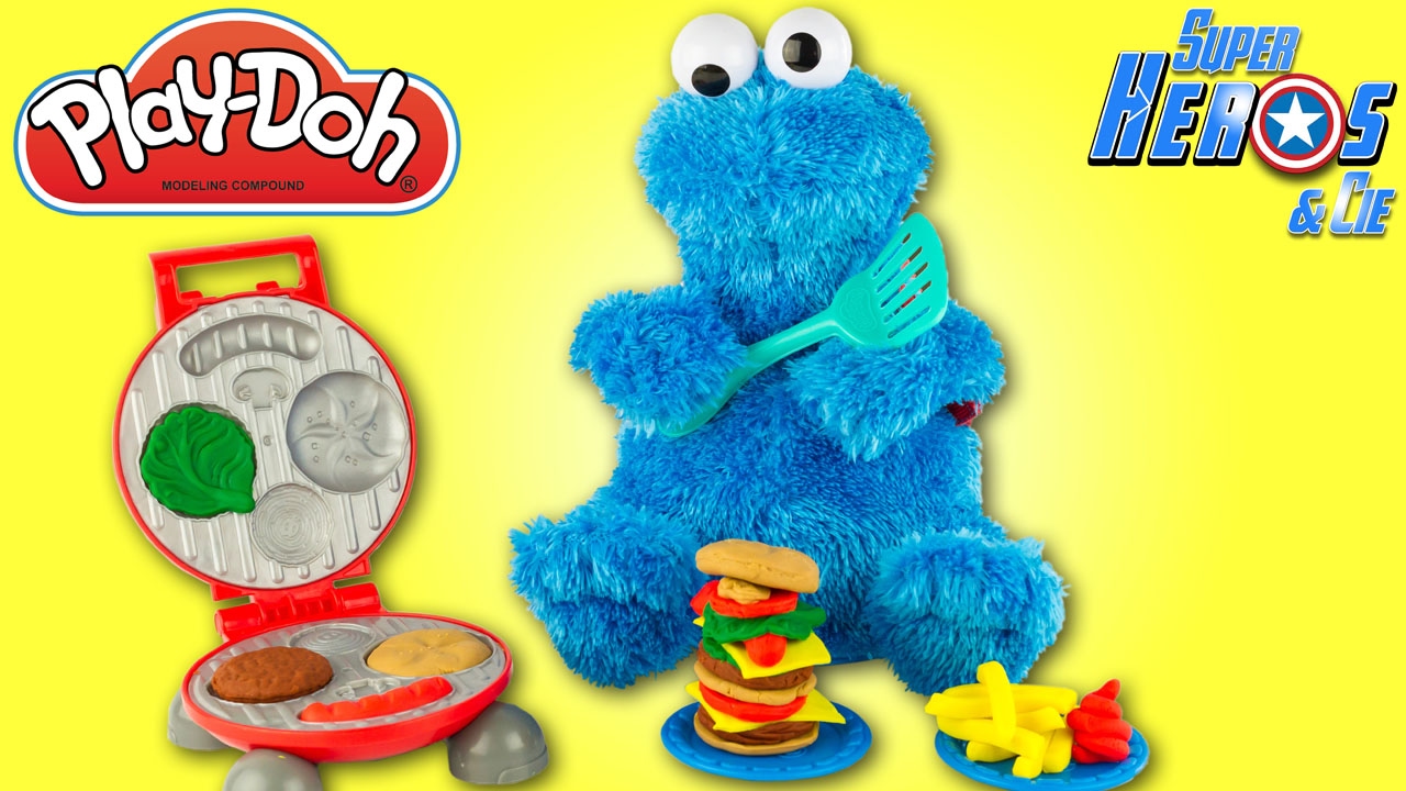 Play Doh Burger Party Barbecue Pate à modeler Menu Frites Ketchup Cookie Monster Jouet Review Hasbro