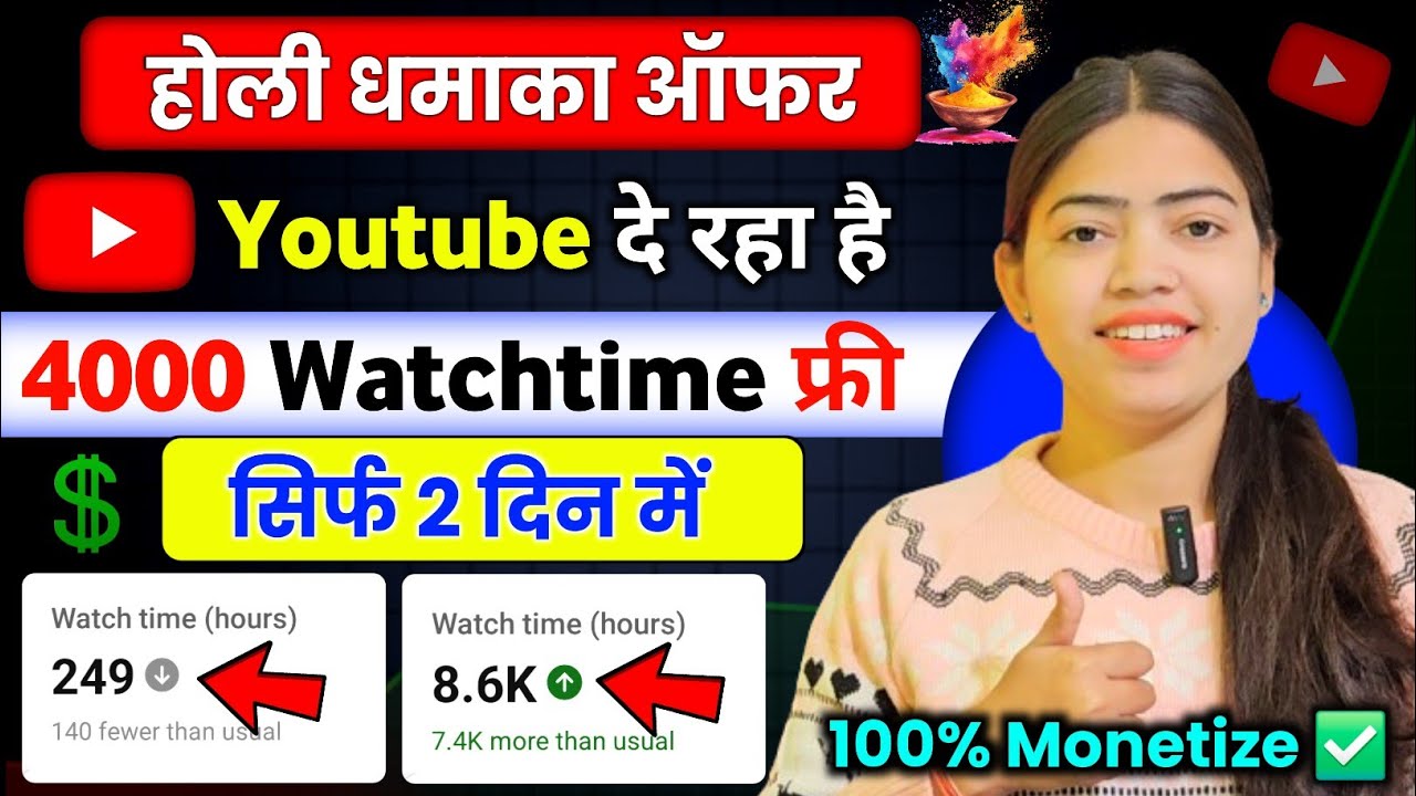 Free में 4000 Watch Time | 4000 Hours Watchtime सिर्फ़ 1 दिन में ✅ | Watchtime Kaise Badhaye 