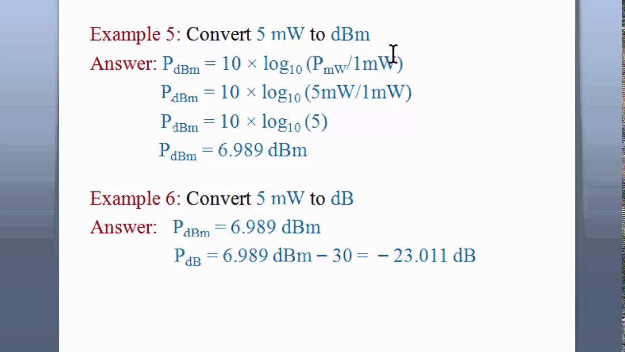 Power and voltage units conversion dB, dBm, Watt, milliwatt, Volt and dBV