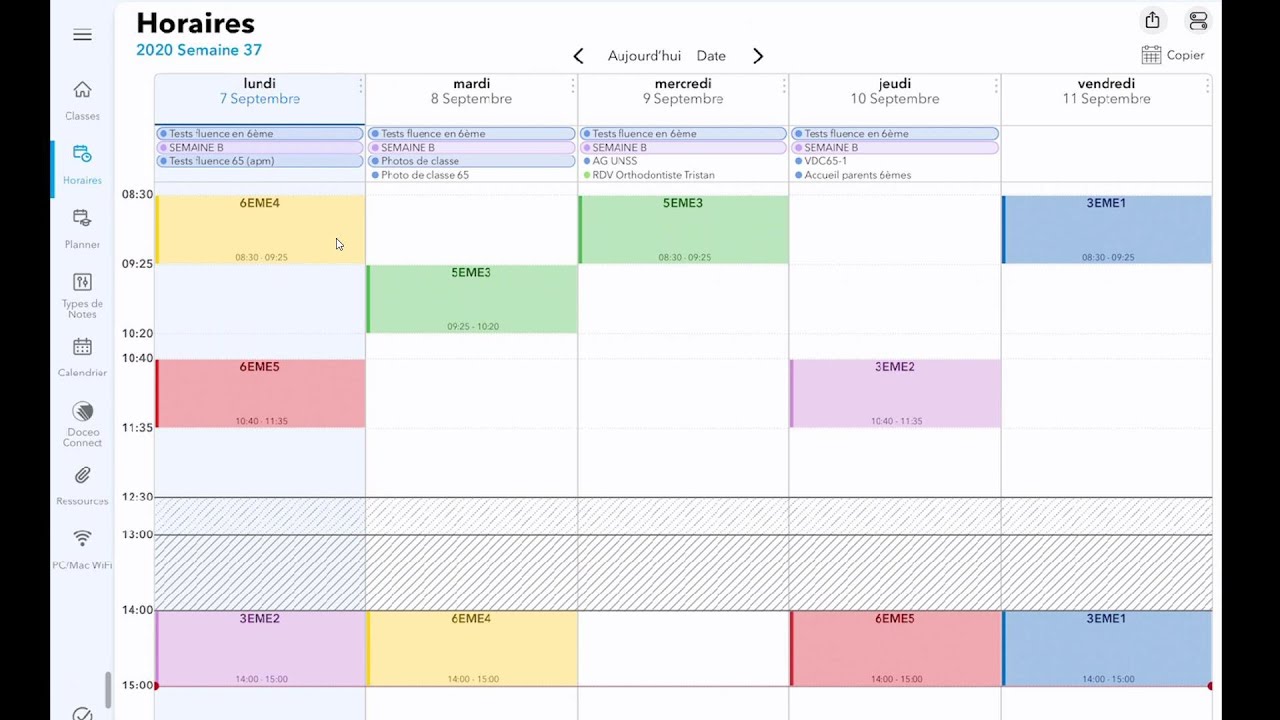 iDoceo - PARTIE 1/2 : Horaires, Planner, Timeline et Calendrier