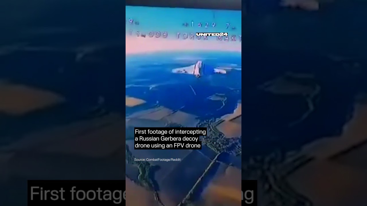 First footage of intercepting a Russian Gerbera decoy drone using an FPV drone #warinukraine #russia