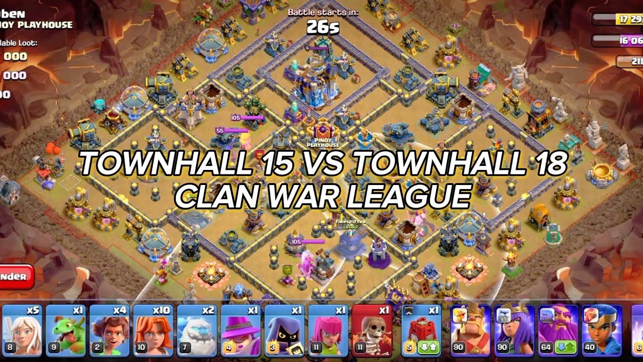 TOWNHALL 15 VS TOWNHALL 18 CLAN WAR LEAGUE