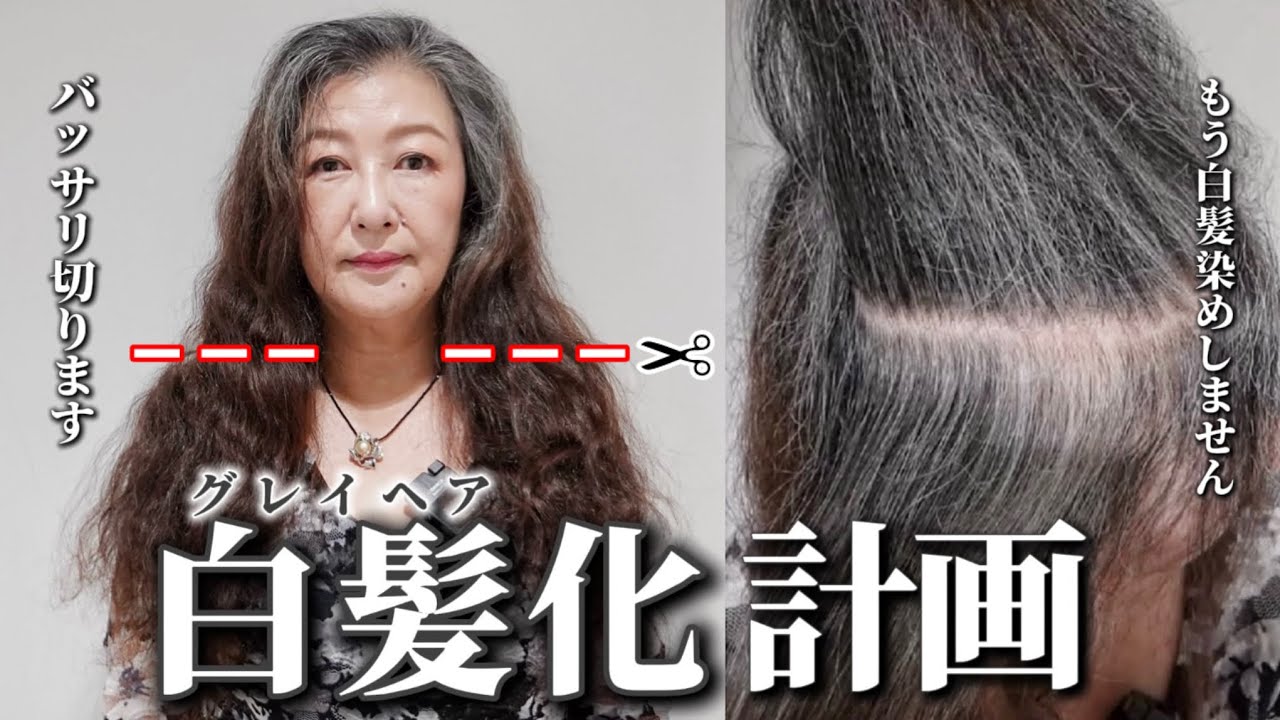 【グレイへア移行】地毛の白髪に戻すカラーとくせ毛を活かした個性のあるデザインカット[白髪ぼかし/白髪染め/60代]