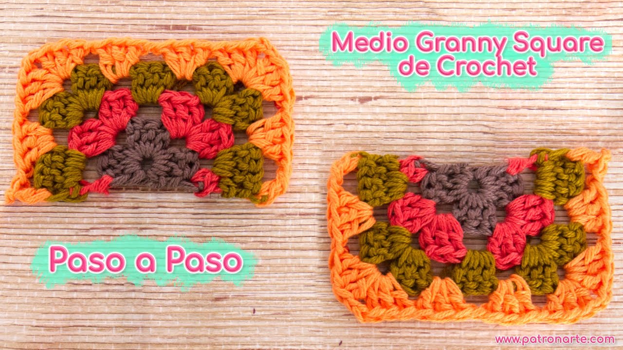 Cómo Tejer Medio Granny Square Rectangular a Crochet Paso a Paso