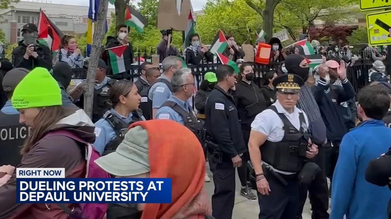 Tensions run high during dueling pro-Palestinian, pro-Israel protests at DePaul University quad