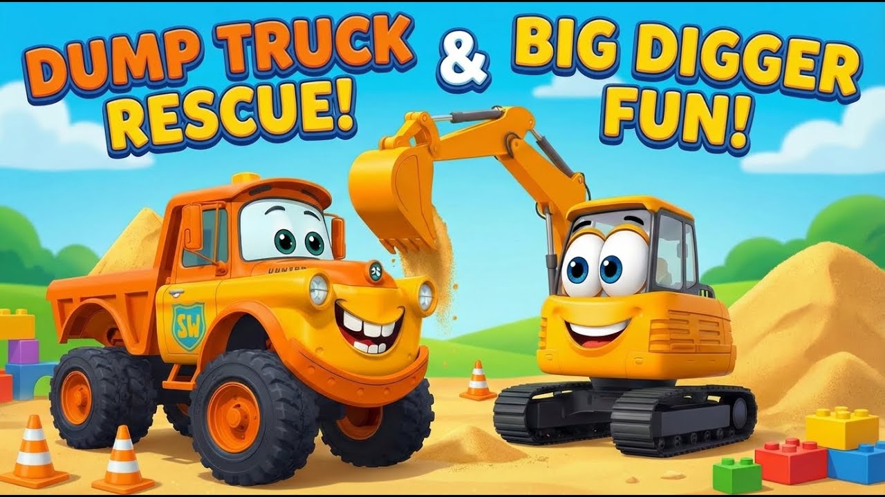 Part 2Oh No! Dump Truck Stuck in Mud! Excavator to the Rescue! 🚜🆘#thieunhi #kids