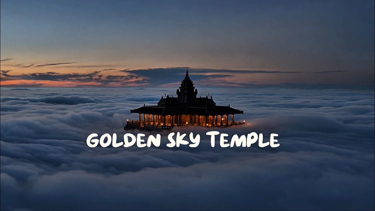 Golden sunset sky temple | 3 hours of soft cloud sound and wind 