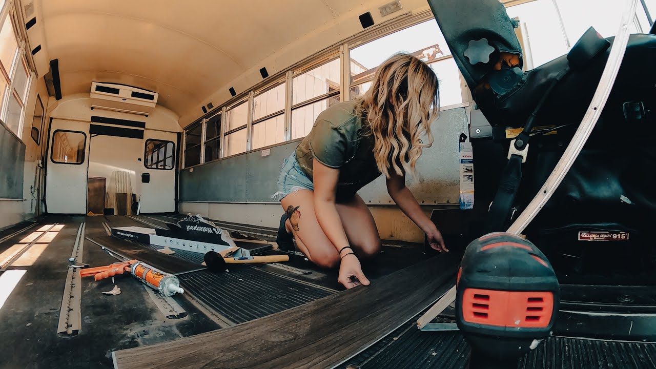 Short Bus Build - Installing LifeProof Flooring In Skoolie Conversion - & More!