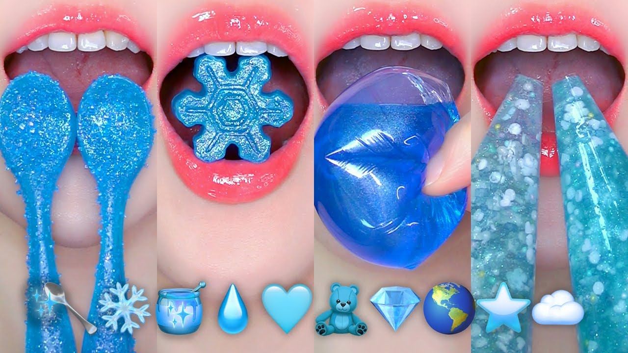 ASMR BLUE DESSERTS EMOJI FOOD 🩵 하늘색 이모지 먹방 KOHAKUTO WATER JELLY EATING SOUNDS MUKBANG