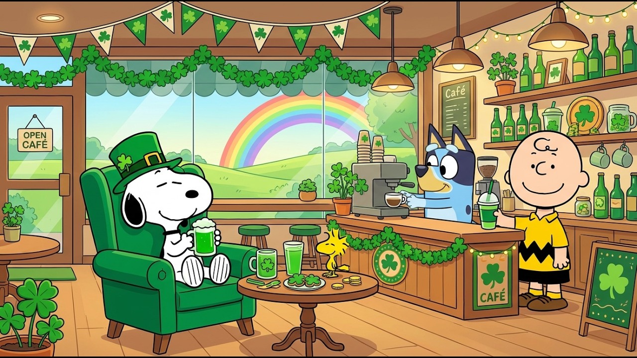 Snoopy & Bluey Clover Coffee Break 🍀 St. Patrick’s Day Lofi for Study & Relax ☕ Cozy Lucky Café
