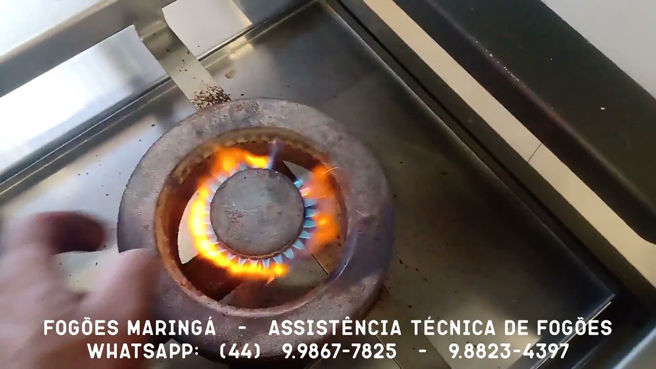 Caixa de ar num fogão industrial. Regulagem.