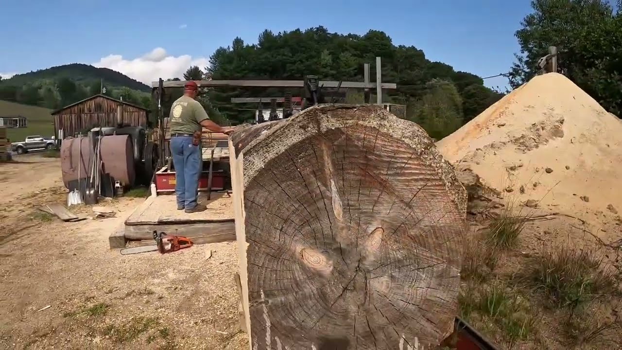 Sawing a Massive White Pine Beam