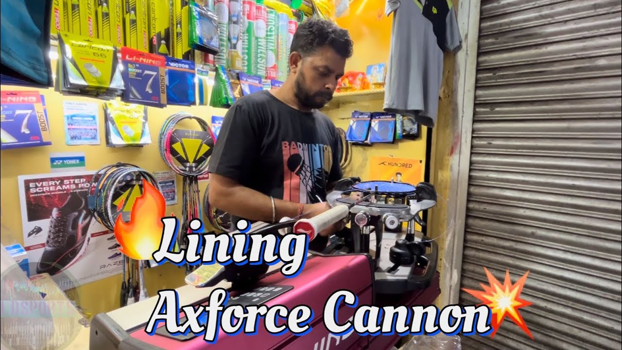 lining axforce cannon racket stringing by Ajay da..! 
