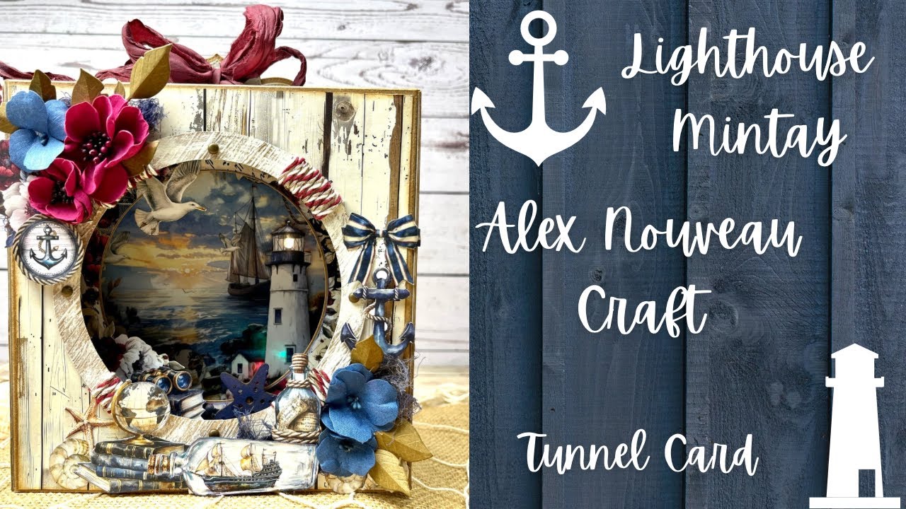 Handmade Tunnel Card with Marine Themes and light - Lighthouse Mintay, Scrapbooking, diy