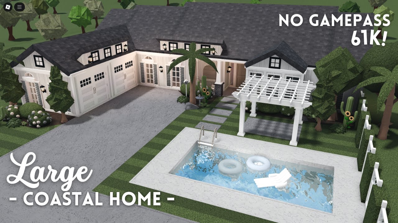 [ bloxburg ] ꒰ 61k! ꒱ 🐚 large coastal family home ꒰ no gamepass exterior build꒱