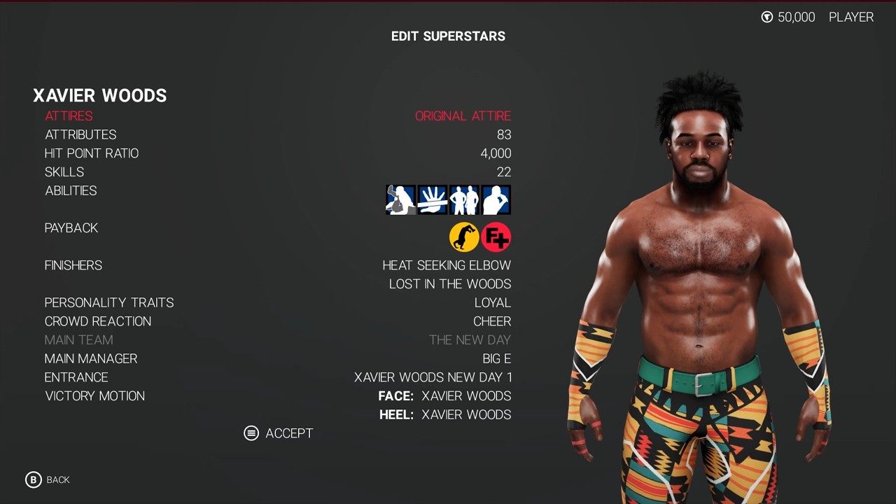 WWE 2K19 Xavier Woods Stats & Attributes