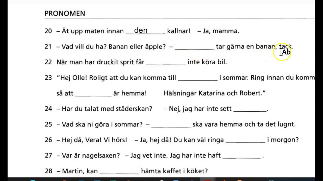 Pronomen- övning 4 (personliga pronomen)