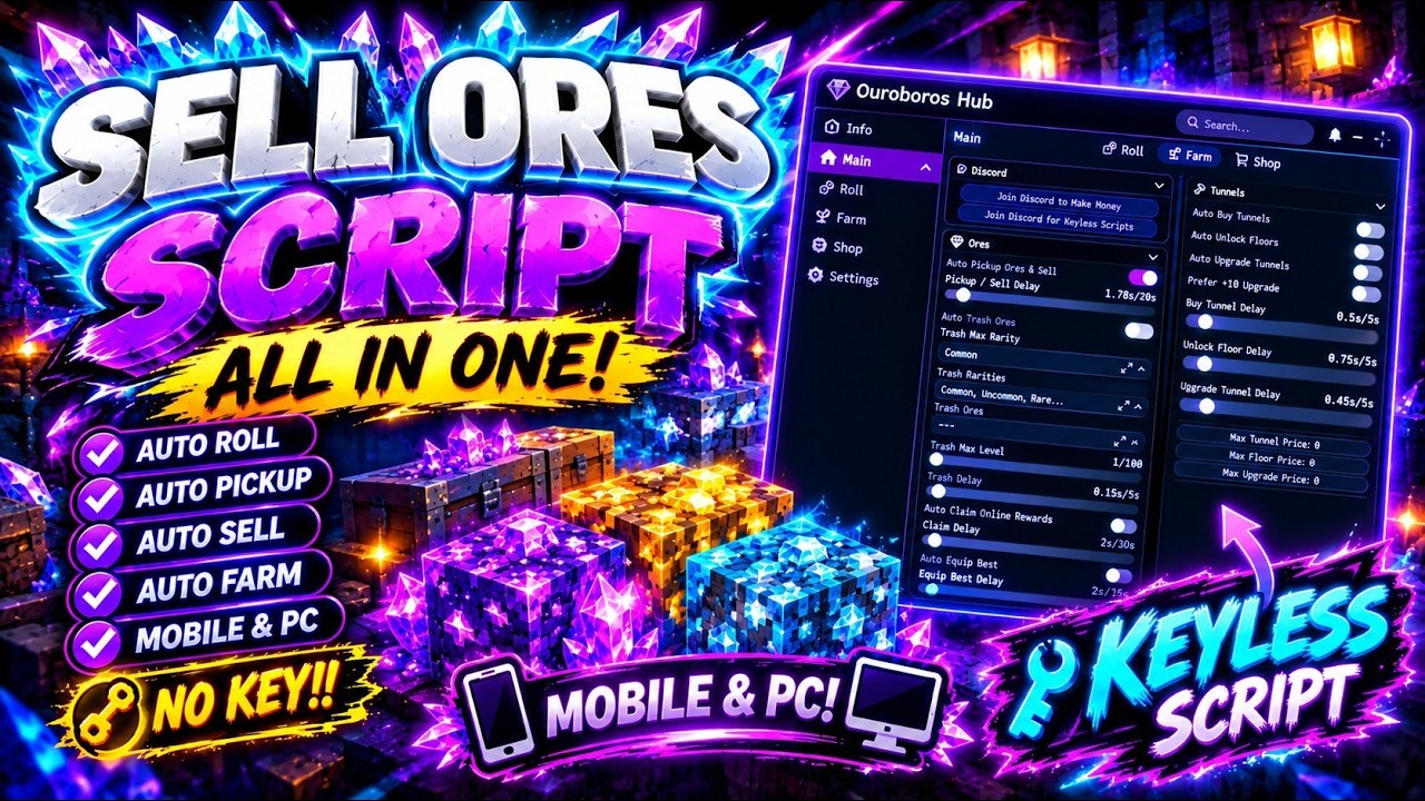 [PASTEBIN] 🔥SELL ORES | AUTO SELL, AUTO UPGRADE & AUTO ROLL, | FREE NO KEY! 🔥