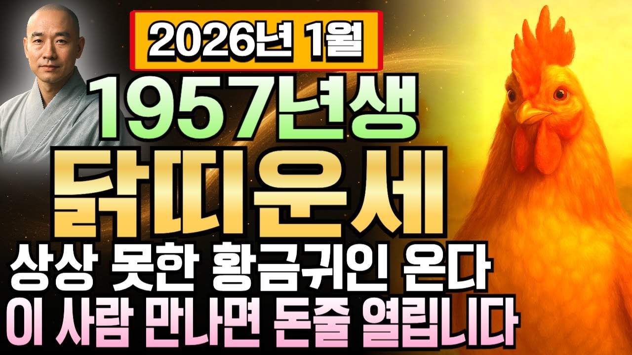 닭띠 2026년 1월 정유년생 1957년생 69세 운세 이건 기회다! 금전운 최강 찍고 부자 기운 작동하는 신년, 닭띠 천금 쌓이는 골든타임 지금 바로 공개합니다.
